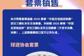 武汉三镇新赛季票价:单场50元-260元,套票799元-2499元