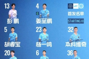 ?深圳新鹏城客战浙江俱乐部绿城首发阵容出炉！