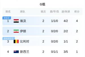 世界杯G组形势:埃及打平锁定前二,伊朗、比利时不败大概率出线